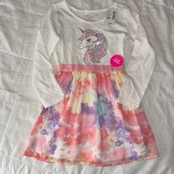 Long-sleeve unicorn dress with sequins - Picture 1 of 3